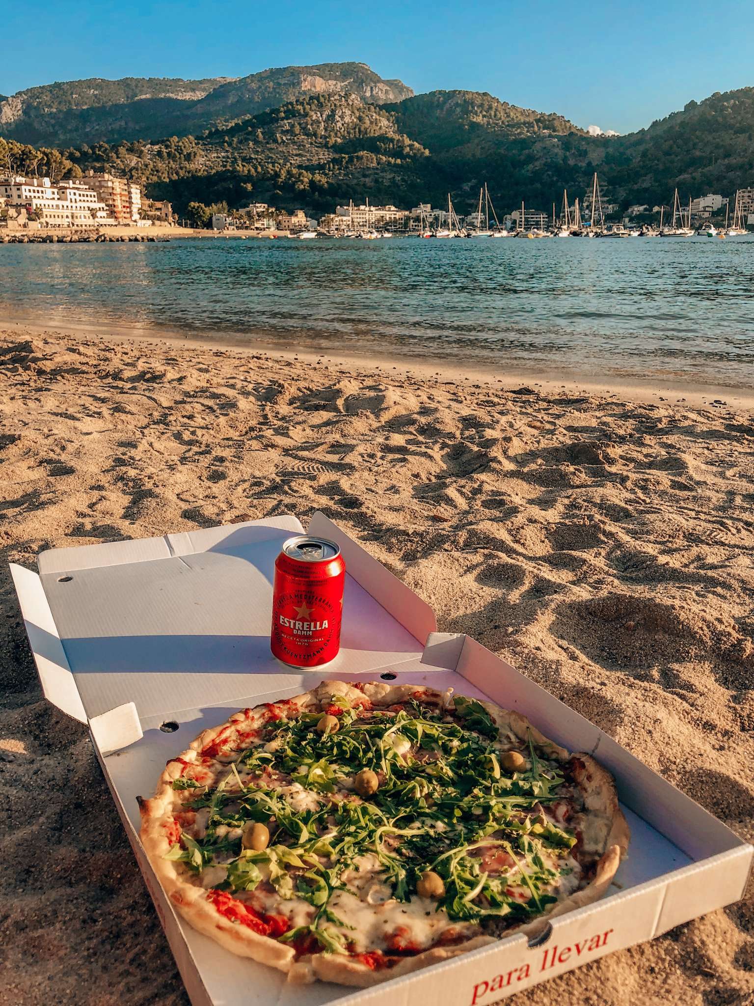 Pizza on the beach in Port de Soller, Mallorca

